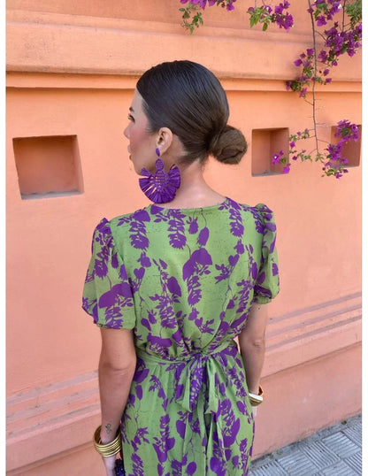 Boho V-Neck Floral Pleated Dress