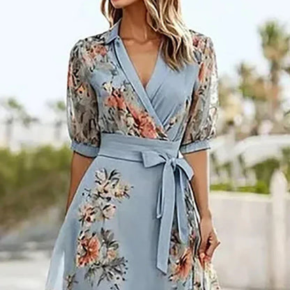 Boho Maxi Dress with V-neck and Bow
